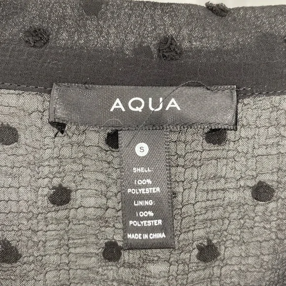 Aqua NWT Ruffle Clip Dot Mini Dress Pussy Bow Bishop Sleeves V Neck Black New - Picture 9 of 13